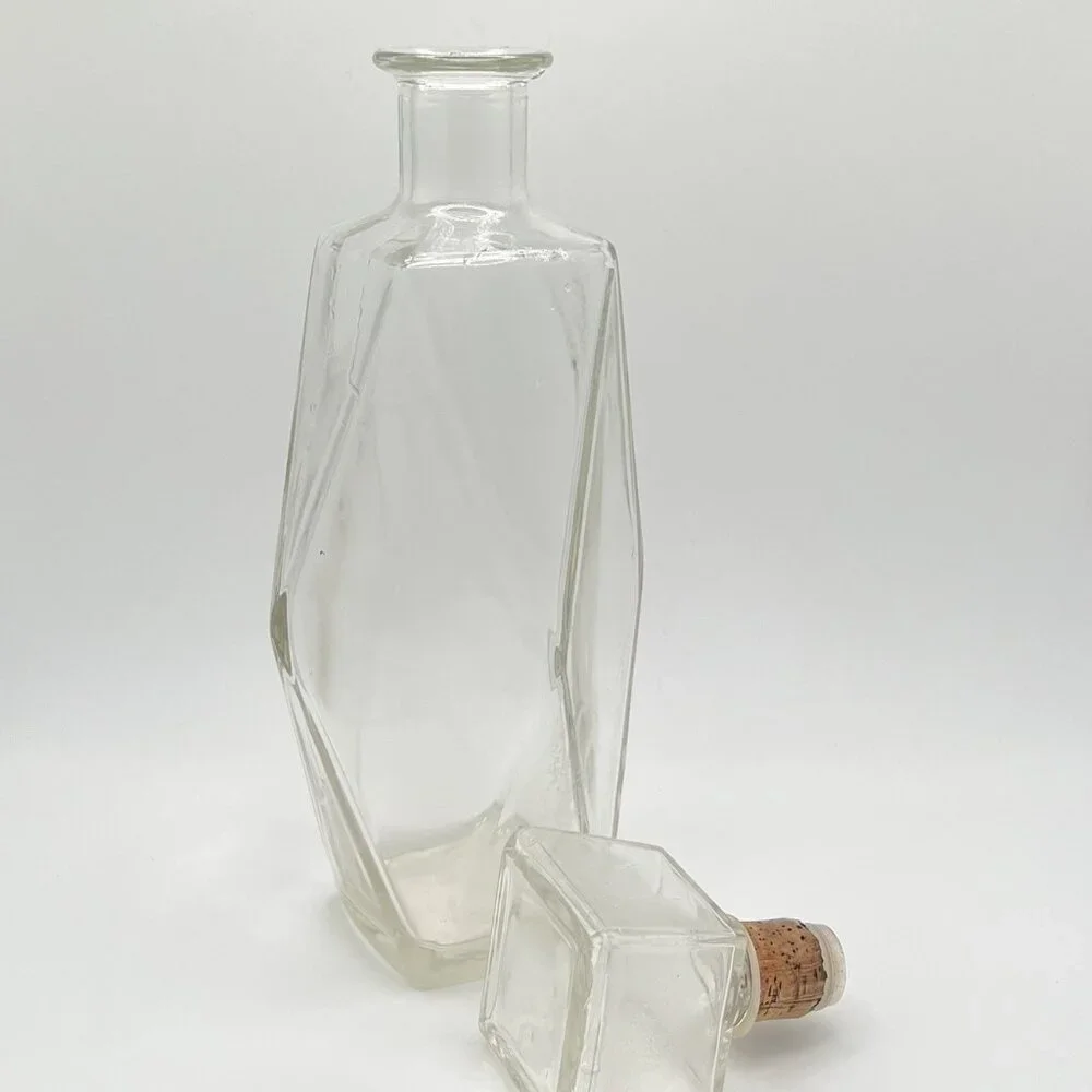 Vintage 50s MCM Glass Liquor Decanter Bottle Marked D-126 Beveled Thatcher Glass